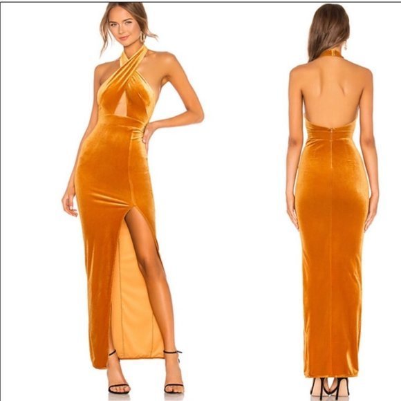 REVOLVE Golden Halter Maxi Dress - Picture 1 of 6